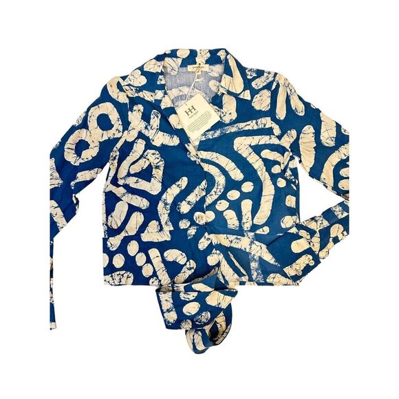 Haute Hippie Blue & White Abstract Tie-Front Blouse XS NWT - Picture 4 of 6